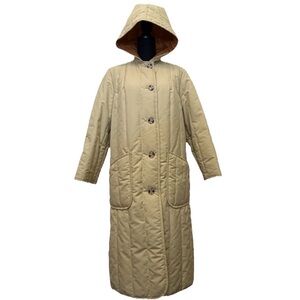 White Bear of St Paul Women’s 14 Quilted Coat Tan Button Hooded Pockets Duster